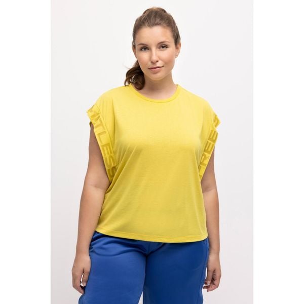 Damskie T-shirt napisy antybakteryjny okrągły dekolt krótki rękaw. Zielone t-shirty Ulla Popken, plus size, bez wzorów, z materiału, bez kołnierzyka, bez ramiączek. Za 195.99 zł.