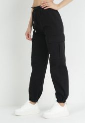 Czarne Spodnie z Kieszeniami Cargo High Waist z Gumką w Pasie Janesa. Czarne jeansy Born2be, l, bez wzorów, z jeansu, z podwyższonym stanem. W wyprzedaży za 93.49 zł.