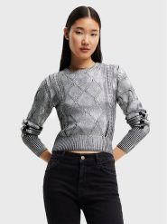 Desigual Sweter Johanna 22WWJF69 Srebrny Regular Fit. Szare swetry Desigual, xl, bez wzorów, z bawełny, bez ramiączek. Za 249.99 zł.