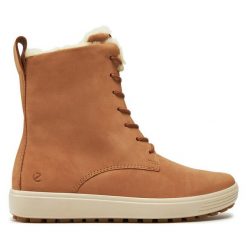 Botki ECCO. Brązowe botki ECCO, bez wzorów, bez obcasa, na płaskiej podeszwie, bez zapięcia. Za 779.99 zł.
