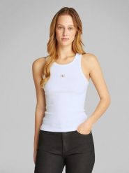 CALVIN KLEIN JEANS Top w kolorze białym rozmiar: XL. Białe topy Calvin Klein Jeans, xl, bez wzorów, z jeansu, bez kołnierzyka, bez ramiączek. Za 83.81 zł.