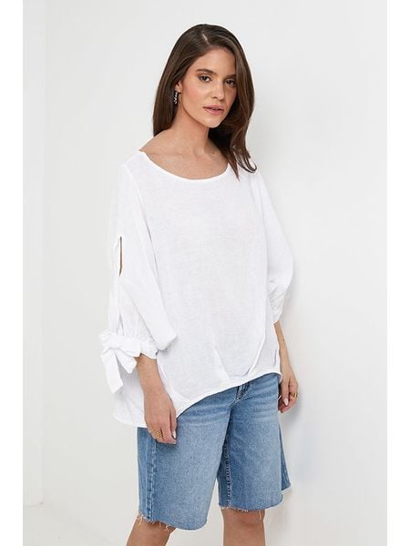 Rodier Lin Lniana bluzka w kolorze białym rozmiar: M/L. Białe bluzki Rodier Lin, l, bez wzorów, ze lnu, bez kołnierzyka, bez ramiączek. Za 158.10 zł.