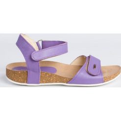 Sandały na korku - skóra naturalna - model 343 - kolor wrzosowy (41). Fioletowe sandały Zapato, bez wzorów, z jeansu, boho, bez obcasa, na płaskiej podeszwie, bez zapięcia. W wyprzedaży za 269.10 zł.