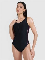 4F Kostium kąpielowy jednoczęściowy damski - czarny XXL. Czarne szorty 4f, bez wzorów, z elastanu, eleganckie. Za 149.99 zł.