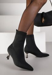 Czarne Botki Vices na Metalicznej Kaczuszce z Elastyczną Cholewką Vamile. Czarne botki Renee, bez wzorów, eleganckie, bez obcasa, na obcasie, bez zapięcia. Za 129.99 zł.