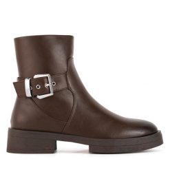 Botki JENNY. Brązowe botki Jenny, bez wzorów, bez obcasa, na płaskiej podeszwie, bez zapięcia. Za 143.99 zł.