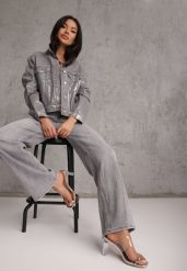 Szare Jeansy Wide Leg High Waist z Bawełną i Dodatkiem Wiskozy Rhenerila. Szare jeansy Renee, l, bez wzorów, z bawełny, z podwyższonym stanem, długie. Za 119.99 zł.