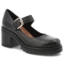 Półbuty damskie Armdo, na klocku skórzane eleganckie zapinane sprzączką z okrągłym noskiem, czarne, 20166. Czarne półbuty wsuwane Armodo, bez wzorów, ze skóry, biznesowe, z okrągłym noskiem, bez obcasa, na słupku. Za 305.99 zł.