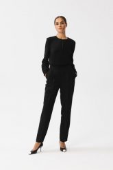 Czarny Elegancki Kombinezon z Łezką w Dekolcie. Czarne kombinezony MOE, l, bez wzorów, z elastanu, eleganckie, bez kołnierzyka, bez ramiączek. Za 306.00 zł.