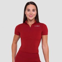 Koszulka damska fitness z zamkiem ciemnoczerwona Ignite Cropped. Czerwone t-shirty sportowe GYMBEAM, m, bez wzorów, z elastanu, bez ramiączek, do biegania. Za 109.90 zł.