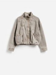 Jeansowa kurtka bomber - brązowy. Brązowe kurtki Reserved, l, bez wzorów, z bawełny, bez kaptura. Za 179.99 zł.