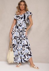 Niebieska Rozkloszowana Sukienka z Wiskozy w Geometryczny Wzór Anisoria. Niebieskie sukienki Renee, na co dzień, l, bez wzorów, z wiskozy, eleganckie, bez kołnierzyka, bez ramiączek, midi, rozkloszowane. W wyprzedaży za 63.99 zł.