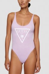 GUESS Lawendowy damski jednoczęściowy strój kąpielowy z logo Violet, Rozmiar S. Fioletowe stroje jednoczęściowe Guess, z aplikacjami. W wyprzedaży za 199.99 zł.