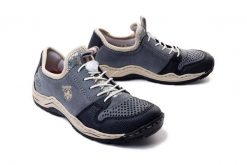 RIEKER L0538-14 blue, półbuty damskie. Niebieskie półbuty wsuwane Rieker, bez wzorów, z gumy, bez obcasa. Za 288.92 zł.