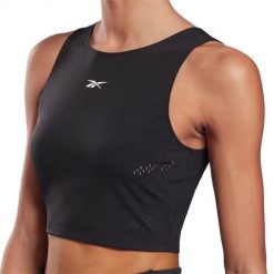 Koszulka treningowa damska Reebok Perform. Czarne t-shirty sportowe Reebok, l, bez wzorów, z materiału, bez ramiączek, do biegania. Za 141.00 zł.