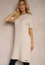 Beżowa T-shirtowa Sukienka z Wiskozowej Dzianiny z Ozdobnymi Guzikami Narossa. Brązowe sukienki Renee, na spotkanie biznesowe, l, bez wzorów, z dzianiny, eleganckie, bez kołnierzyka, bez ramiączek, mini. W wyprzedaży za 52.49 zł.