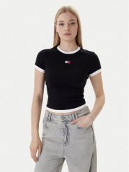 Tommy Jeans T-Shirt Badge DW0DW22575 Czarny Slim Fit. Czarne t-shirty Tommy Jeans, xs, bez wzorów, z bawełny, bez kołnierzyka, bez ramiączek. Za 169.99 zł.
