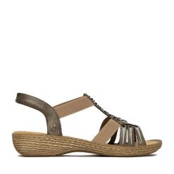 Sandały Rieker. Zielone sandały Rieker, bez wzorów, bez obcasa, na płaskiej podeszwie, bez zapięcia. Za 299.99 zł.