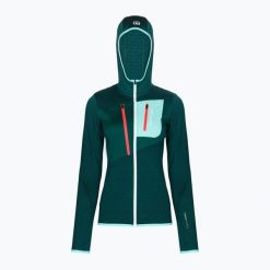 Bluza trekkingowa damska ORTOVOX Fleece Grid Hoody. Zielone bluzy ORTOVOX, bez wzorów, sportowe, bez ramiączek, bez kaptura. Za 509.99 zł.