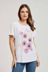 T-shirt z printem i napisem biały. Białe t-shirty MOODO, s, bez wzorów, bez kołnierzyka, bez ramiączek. W wyprzedaży za 22.49 zł.