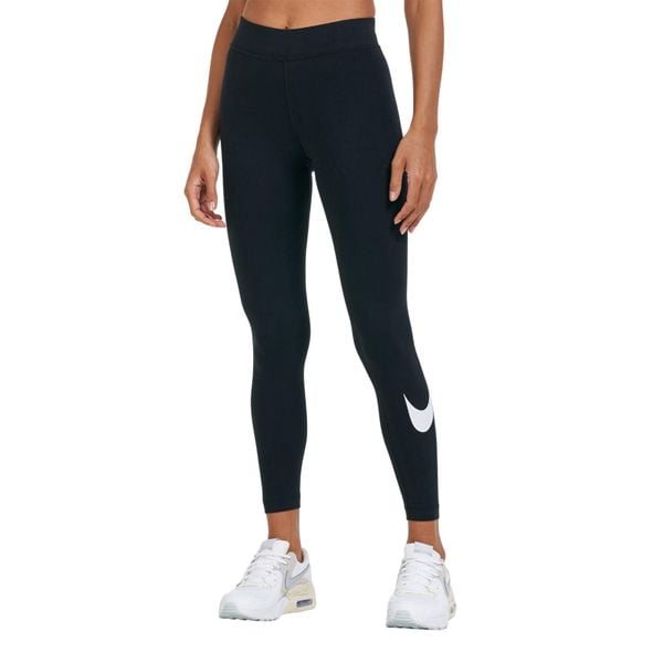 Legginsy Damskie Sportswear Essential Swoosh. Czarne legginsy Nike, bez wzorów, sportowe. Za 173.99 zł.
