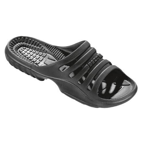 Klapki damskie Beco, czarne. Czarne klapki 47 Brand, bez wzorów, z materiału, bez obcasa, bez zapięcia. Za 192.99 zł.
