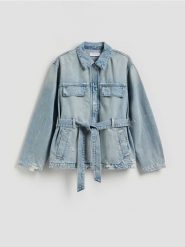 Kurtka jeansowa - niebieski. Niebieskie kurtki Reserved, l, bez wzorów, z bawełny, bez kaptura. Za 199.99 zł.