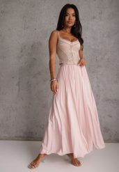 Różowa Spódnica High Waist Zdobiona Drobnym Plisowaniem Aniope. Czerwone spódnice Renee, na co dzień, m, z aplikacjami, casualowe, maxi, dopasowane. Za 119.99 zł.