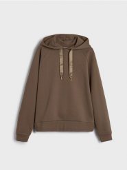 Bluza hoodie z ozdobną tasiemką - brązowy. Brązowe bluzy Sinsay, l, bez wzorów, bez ramiączek, bez kaptura. Za 49.99 zł.