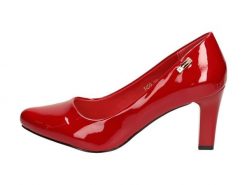 Czerwone czółenka damskie Sergio Leone 1459 L. Czerwone czółenka Sergio Leone, bez wzorów, z lakierowanej skóry, eleganckie, bez obcasa, na słupku, bez zapięcia. Za 149.00 zł.