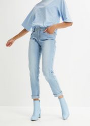 Dżinsy ze stretchem, Straight, mid waist. Niebieskie jeansy bonprix, bez wzorów, z jeansu. Za 109.99 zł.