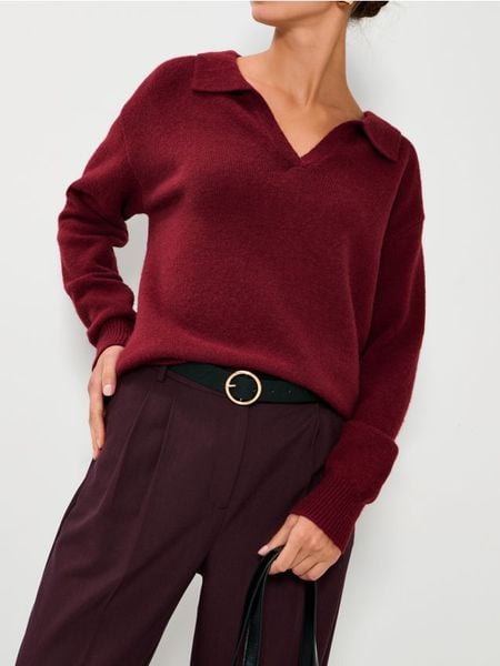 Sweter z kołnierzykiem - bordowy. Czerwone swetry Sinsay, l, bez wzorów, bez ramiączek. Za 59.99 zł.