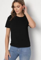 Czarny Wiskozowy T-shirt w Klasycznym Stylu Arivoria. Czarne t-shirty Born2be, m, z aplikacjami, z jeansu, klasyczne, bez kołnierzyka, bez ramiączek. W wyprzedaży za 42.49 zł.