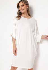 Biała Wiskozowa Sukienka w Stylu T-shirt z Krótkim Rękawem Fianessa. Białe sukienki Born2be, do pracy, l, z aplikacjami, z wiskozy, biznesowe, bez kołnierzyka, bez ramiączek, mini. Za 59.99 zł.