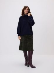 Sweter z wełną - granatowy. Niebieskie swetry Reserved, l, bez wzorów, z dzianiny, bez ramiączek. Za 149.99 zł.