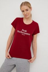 Peak Performance t-shirt bawełniany kolor bordowy. Czerwone t-shirty Peak Performance, m, bez wzorów, z bawełny, bez kołnierzyka, bez ramiączek. W wyprzedaży za 138.99 zł.