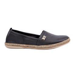 Eleganckie Skórzane Espadryle Damskie Zazoo 10177 Czarne. Czarne espadryle bez wzorów, ze skóry, eleganckie, bez obcasa, na płaskiej podeszwie. Za 387.75 zł.