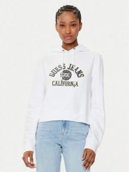 Guess Bluza W5RQ29 K68I4 Biały Regular Fit. Białe bluzy Guess, xxl, z aplikacjami, z bawełny, bez kaptura. Za 259.99 zł.