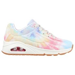 Buty Skechers Uno-Hyped Hippie 155362-WMLT wielokolorowe. Białe buty treningowe bez wzorów, z gumy, bez zapięcia. Za 585.80 zł.
