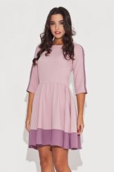 Elegancka Różowa Sukienka z Rękawem 3/4 z Kolorowymi Lamówkami. Czerwone sukienki Katrus, l, bez wzorów, z lycry, eleganckie, bez kołnierzyka, bez ramiączek. Za 259.00 zł.