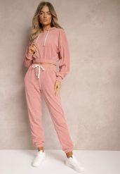 Różowe Dresowe Spodnie z Bawełną High Waist Wykończone w Pasie Gumką Ekadela. Czerwone jeansy Renee, l, bez wzorów, z bawełny, z podwyższonym stanem. W wyprzedaży za 47.99 zł.