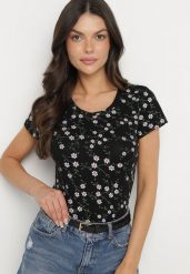 Czarny T-shirt z Bawełny w Kwiaty Savilisse. Czarne t-shirty Born2be, s, bez wzorów, z bawełny, klasyczne, bez kołnierzyka, bez ramiączek. W wyprzedaży za 29.74 zł.