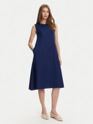 Selmark Sukienka letnia BL495 Granatowy Regular Fit. Niebieskie sukienki Selmark, s, bez wzorów, z bawełny, bez kołnierzyka, bez ramiączek. Za 139.99 zł.
