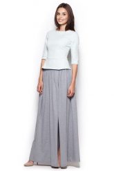 Miętowa Bluzka z Rękawem 3/4 z Baskinką. Zielone bluzki Figl, xl, bez wzorów, z bawełny, bez kołnierzyka, bez ramiączek. Za 179.00 zł.