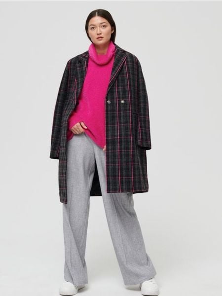 Długi płaszcz w kratę - wielobarwny. Płaszcze Sinsay, l, bez wzorów, bez kaptura. Za 139.99 zł.