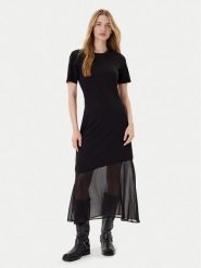 DKNY Sukienka codzienna P5GDFCNA Czarny Regular Fit. Czarne sukienki DKNY, na co dzień, l, bez wzorów, z syntetyku, bez kołnierzyka, bez ramiączek, proste. Za 529.99 zł.