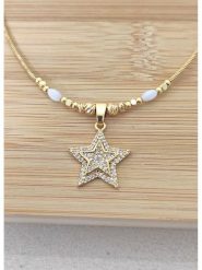 La Asena Pozłacany naszyjnik - dł. 42 cm rozmiar: onesize. Białe naszyjniki La Asena, z materiału, z cyrkonią, pozłacane. Za 43.99 zł.