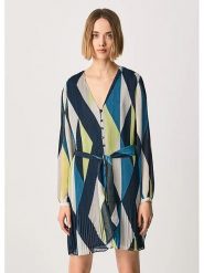 Pepe Jeans Sukienka w kolorze granatowo-beżowym rozmiar: L. Brązowe sukienki Pepe Jeans, na co dzień, l, bez wzorów, z jeansu, bez kołnierzyka, bez ramiączek, midi, proste. Za 134.53 zł.