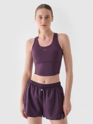 4F Crop top treningowy szybkoschnący damski - fioletowy M. Fioletowe topy sportowe 4f, m, bez wzorów, z dzianiny, na fitness i siłownię. W wyprzedaży za 49.99 zł.