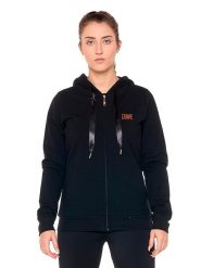 Zimowa damska bluza z kapturem zapinana na zamek „Authentic Gold”. Czarne bluzy z kapturem LEONE 1947 APPAREL, na zimę, xs, bez wzorów, z bawełny, z kapturem, na fitness i siłownię. Za 357.85 zł.